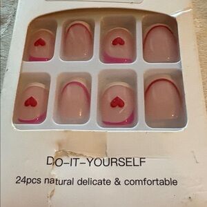 Pink w Red Heart Design False Nails NIB